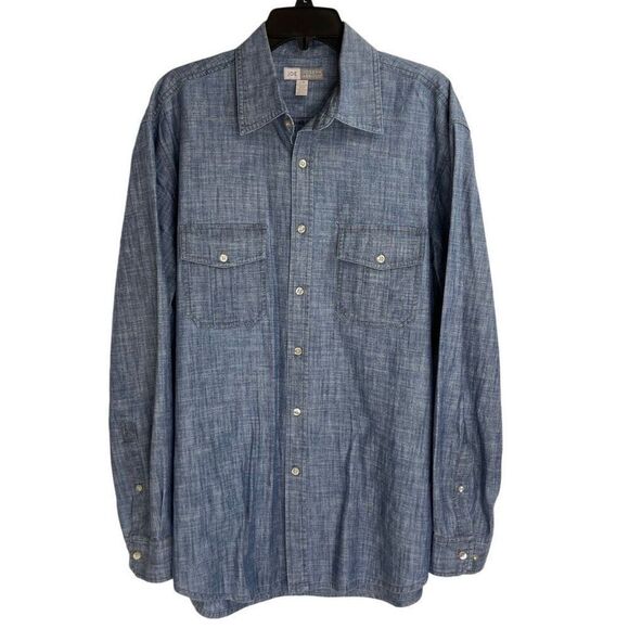 Joe Joseph Abboud Gray Chambray Cotton Long Sleeve Button Up Shirt Size Large - Picture 1 of 5
